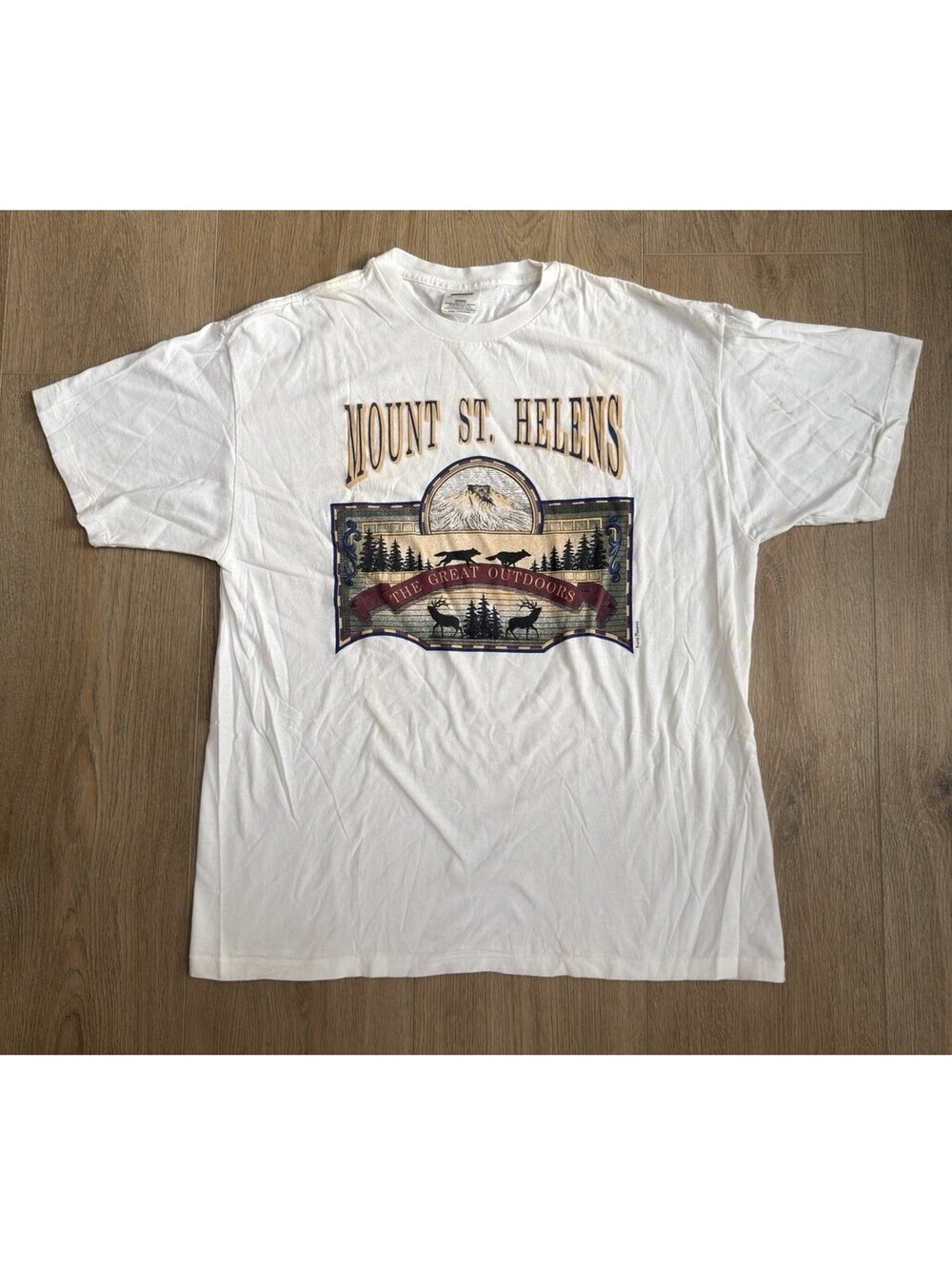 Vintage Mount St. Helens The Great Outdoors T-Shirt L/XL Nature USA FLAWS - Picture 2 of 10